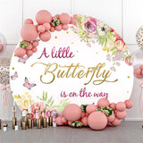 Allenjoy A Little Butterfly Is On The Way Baby Shower Round Backdrop