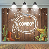 Allenjoy A Little Cowboy With Brown Wood Baby Shower Backdrop