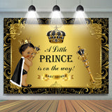 Allenjoy A Little Prince Black Gold Baby Shower Backdrop