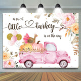 Allenjoy A Little Turkey Is On The Way Pink Floral Baby Shower Backdrop For Girl