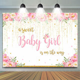 Allenjoy A Sweet Baby Girl Glitter Floral Baby Shower Backdrop