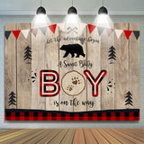 Allenjoy A Sweet Boy Is On The Way Bear Adventure Begin Wood Baby Shower Backdrop