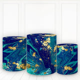 Allenjoy Abstract Marble Texture Pillar Wrap Navy Blue Gold Pedestal Cover