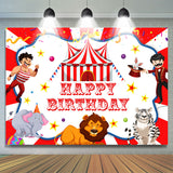 Allenjoy Acrobatic Troupe Red White Happy Birthday Backdrop