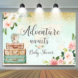 Allenjoy Adventure Awaits Floral And Map Baby Shower Backdrop