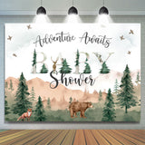 Allenjoy Adventure Awaits Forest Montain Baby Shower Backdrop