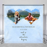 Allenjoy Adventure Begins Custom Photo Blue Wedding Backdrop