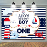 Allenjoy Ahoy First Birthday Backdrop With Navy Theme For Boys