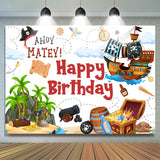 Allenjoy Ahoy Matet Pirate Treasure Happy Birthday Backdrop