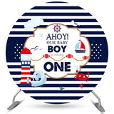 Allenjoy Ahoy Our Baby Boy Is Turning One Round Birthday Backdrop