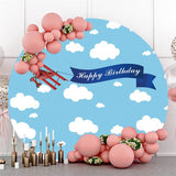 Allenjoy Airplane And Blue Sky Round Happy Birthday Backdrop