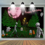 Allenjoy Alien Cemetery Halloween Moon Birthday Backdrop