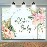 Allenjoy Aloha Baby Greenery Floral Blue Baby Shower Backdrop