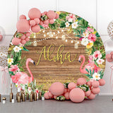 Allenjoy Aloha Flamingo Floral Wooden Circle Summer Backdrop