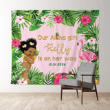 Allenjoy Aloha Monstera Flamingo Custom Baby Shower Backdrop