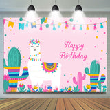 Allenjoy Alpaca And Cactus Girls Pink Happy Birthday Backdrop