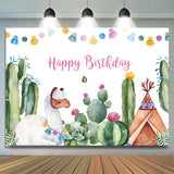 Allenjoy Alpaca And Cactus Happy Birthday Backdrop For Baby