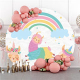 Allenjoy Alpaca And Rainbow White Round Baby Shower Backdrop