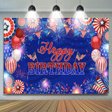 Allenjoy American Flag Balloons Sparkle Birthday Bakcdrop