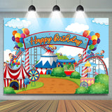 Allenjoy Amusement Park Circus Themed Happy Birthday Backdrop