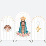 Allenjoy Angel White Floral Holy Baptism Arch Backdrop Kit