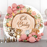 Allenjoy Animal Floral Wood Oh Baby Shower Round Backdrop