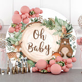 Allenjoy Animal Jungle Wood Oh Round Baby Shower Backdrop