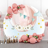 Allenjoy Animal Pink Air Balloon Round Baby Shower Backdrop