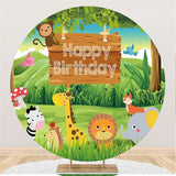 Allenjoy Animals And Grassland Round Happy Birthday Backdrop