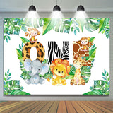 Allenjoy Animals And Green Leaves First Happy Birthday Backdrop