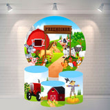 Allenjoy Animals And Red House Circle Happy Birthday Backdrop