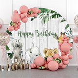 Allenjoy Animals And White Wooden Happy Birthday Circle Backdrop