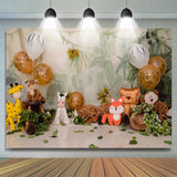 Allenjoy Animals Balloon Green Leaves Backdrop For Birthday Party