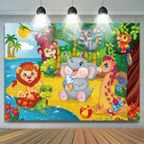 Allenjoy Animals Beach Coconut Tree Sea Baby Shower Backdrop