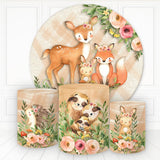 Allenjoy Animals Floral Wild Beige Plaid Round Birthday Backdrop Kit