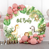 Allenjoy Animals Green Monstera Round Baby Shower Backdrop