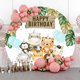 Allenjoy Animals Leaves Balloons Circle Birthday Backdrop