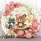 Allenjoy Animals Wooden Leaves Happy Birthday Circle Backdrop