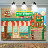 Allenjoy Animated House Street Theme Happy Birthday Backdrop