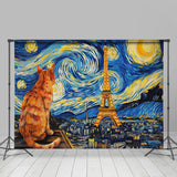 Allenjoy Art Van Gogh Starry Sky Cat Paris Dance Backdrop