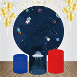 Allenjoy Astronaut Galaxy Round Happy Birthday Backdrop Kit