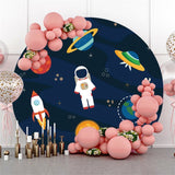 Allenjoy Astronauts In Space Theme Circle Happy Birthday Backdrop