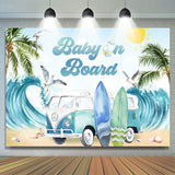 Allenjoy Baby On Board Surf Summer Gender Reveal Backdrop