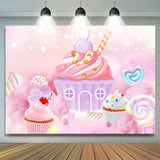 Allenjoy Baby Pink Candyland Dessert Happy Birthday Backdrop