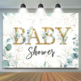 Allenjoy Baby Shower Green Plant Gold Glitter Backdrop For Photo