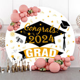 Allenjoy Bachelor Cap Gold Pattern Round Graduation Backdrop