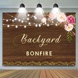 Allenjoy Backyard Bonfire Wooden Pink Floral Light Backdrop