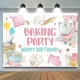 Allenjoy Baking Party Pink Happy Birthday Backdrop Girl