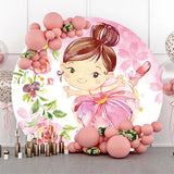 Allenjoy Ballerina Girls Party Floral Round Backdrop Cover