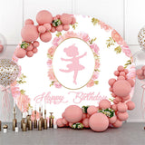 Allenjoy Ballerina Pink Flower Circle Happy Birthday Backdrop